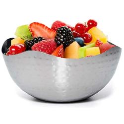 Bezrat Hammered Stainless Steel Serving Bowl – Multipurpose Fruit/Salad/Snacks Decorative Metal Wave Bowls(11.8'' x 11.8'')