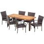 Christopher Knight Home Leopold Outdoor 7-Piece Acacia Wood/Wicker Dining Set | with Teak Finish | in Multibrown, Rustic Metal