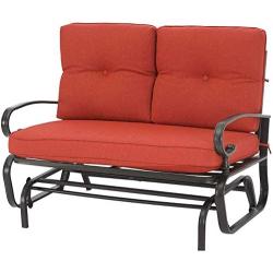 Oakmont Outdoor Loveseat Patio Swing Rocking Glider 2 Seats Metal Furniture Set (Red)