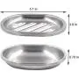 Stainless Steel Soap Dish Durable for Many Years, Brushed Metal Soap Holder with Draining Tray for Bathroom Shower, Bathtub, Kitchen Sink (2-pack)