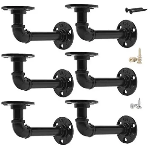 EQUASON Set of 6 Industrial Iron Rustic Pipe Custom Floating Shelves DIY Shelf Brackets Black Hardware Included EQUASON Set of 6 Industrial Iron Rustic Pipe Custom Floating Shelves DIY Shelf Brackets Black Hardware Included