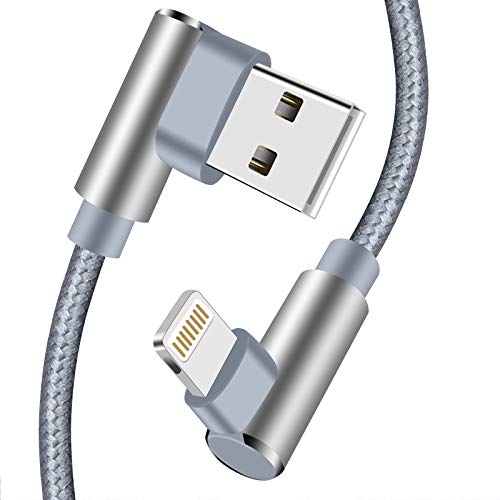 Right Angled iPhone Charging Cable 3 Pack Lightning Cable 10 FT Charge & Data Transfer Cord Compatible with/iPhone XS/Max/XR/X/8/7/6/iPod/iPad.(Grey,10ft)