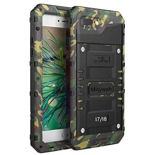 Mitywah Waterproof Case Compatible with iPhone 7 / iPhone 8 Heavy Duty Durable Metal Full Body Protective Case Built-in Screen Protection Shockproof Dustproof Rugged Military Grade Defender,Camouflage