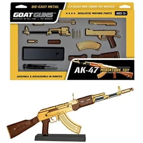GoatGuns Miniature AK47 Model Gold | 1:3 Scale Die Cast Metal Build Kit GoatGuns Miniature AK47 Model Gold | 1:3 Scale Die Cast Metal Build Kit