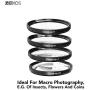 Zeikos 52mm 4 piece high definition Close-Up filter (+1, +2, +4 and +10 Diopters), Metal Rim, Magnification Kit, with Deluxe Case and Miracle Fiber Cloth Set