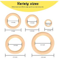 Bestsupplier 50 Pcs Unfinished Solid Wooden Rings for Craft, Ring Pendant and Connectors Jewelry Making, 5 Size