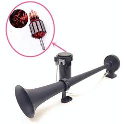 AIHOME Car Horn Super Loud Air Horn 150DB Truck horn 45cm Chrome Zinc Black Single Trumpet Truck Air Horn with Compressor Electric Metal Horn loudspeaker for Any 12V Car Lorry Train Boat Moto etc