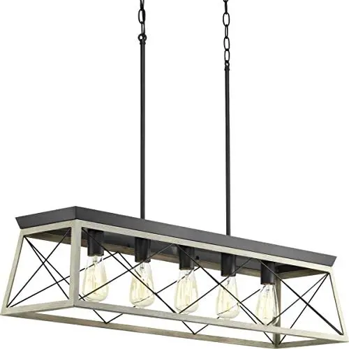 Briarwood Collection Whitewashed Five-Light Farmhouse Linear Chandelier Briarwood Collection Whitewashed Five-Light Farmhouse Linear Chandelier