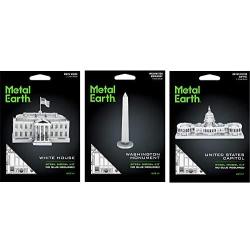 Metal Earth Fascinations 3D Metal Model Kits Set of 3 - White House - Washington Monument - US Capitol