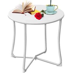 Amagabeli Metal Patio Side Table 18” x 18” Heavy Duty Weather Resistant Anti-Rust Outdoor End Table Small Steel Round Coffee Table Porch Table Snack Table for Balcony Garden Yard Lawn, White