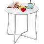 Amagabeli Metal Patio Side Table 18” x 18” Heavy Duty Weather Resistant Anti-Rust Outdoor End Table Small Steel Round Coffee Table Porch Table Snack Table for Balcony Garden Yard Lawn, White