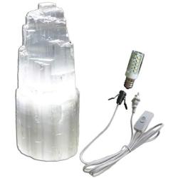 JIC Gem Natural Selenite Lamp 8'' White Selenite Crystal Rock Lamps with Switch Cord and Bulb (2-4 lbs)