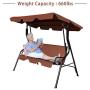 Tangkula 3 Seater Canopy Swing, Outdoor Patio Swing with Cushioned Steel Frame,Glider Swing Bench for Garden Backyard Porch (Coffee)