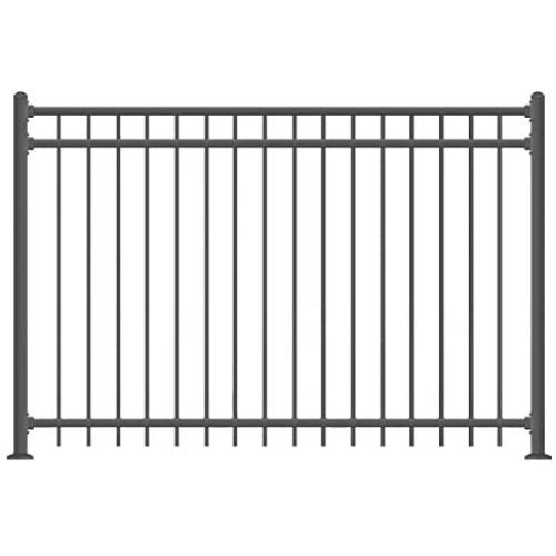 XCEL - Black Steel Anti-Rust Fence Panel - Flat End Picket - 6.5ft W x 5ft H - Easy Installation Kit, Outdoor Residential Fencing for Yard, Garden, Concrete, 3-Rail Metal Fence, Include a Fence Post