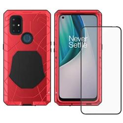 Feitenn Oneplus Nord N10 5G Metal Case, Heavy Duty Military Bumper Shockproof Rugged Defender Silicone Rubber Armor Cover Protective Outdoor Men Screen Protector for Oneplus Nord N10 5G 2020 - Red