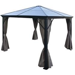 Christopher Knight Home 303378 Bali Outdoor 10 x 10 Foot Rust Proof Aluminum Framed Hardtop Gazebo w, Brown + Black