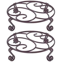 Yimobra 2 Pack Plant Stand for Flower Pot Heavy Duty Potted Holder Indoor Outdoor Metal Rustproof Iron Garden Container Round Supports Rack for Planter Bronze, Brown,11.8 Inches