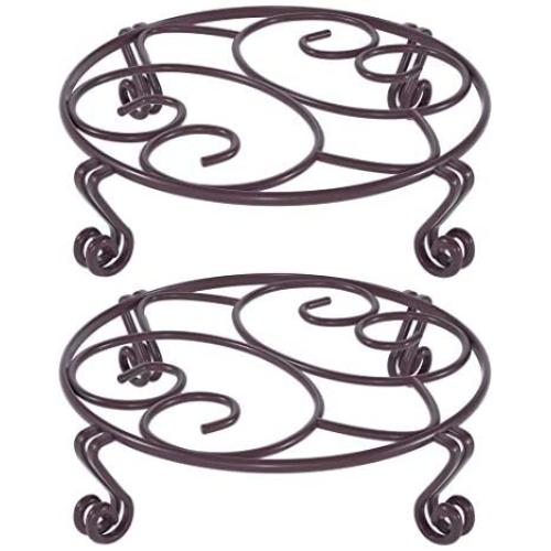 Yimobra 2 Pack Plant Stand for Flower Pot Heavy Duty Potted Holder Indoor Outdoor Metal Rustproof Iron Garden Container Round Supports Rack for Planter Bronze, Brown,11.8 Inches