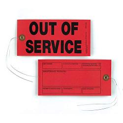 Out of Service Tags 50-pk. - 6.25'' x 3.125'', Red, Synthetic, 12'' Tag Wires Attached