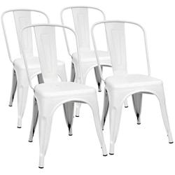 Furmax Metal Dining Chair Indoor-Outdoor Use Stackable Classic Trattoria Chair Chic Dining Bistro Cafe Side Metal Chairs Set of 4 (Ivory White)