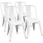 Furmax Metal Dining Chair Indoor-Outdoor Use Stackable Classic Trattoria Chair Chic Dining Bistro Cafe Side Metal Chairs Set of 4 (Ivory White)
