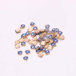 Mystart 100 Pieces 8x7mm Mini Alloy Enamel Heart Shape Evil Eye Beads Charms Pendants DIY Bracelet Necklace Jewelry Accessories (KC Gold)