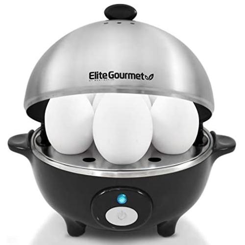 Elite Cuisine EGC-508 Egg Poacher, Omelet & Soft, Medium, Hard-Boiled Egg Cooker with Auto-Off, Buzzer and Stainless Steel Tray, 7 Egg Capacity, Black