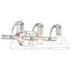 Sorren Modern Wall Light Polished Nickel Hardwired 20 1/2'' Wide 3-Light Fixture Curving Clear Glass for Bathroom Vanity Mirror - Possini Euro Design