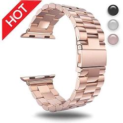 for Apple Watch Rose Gold 42MM/44MM Stainless Steel Strap Wristband for Replacement iWatch Strap with Comfortable Durable Folding Metal Clasp Classic Buckle Wrist Watch Strap,Updated Version