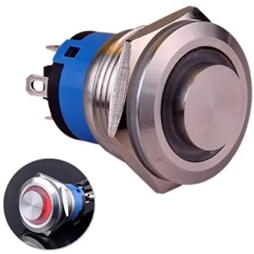 Taien Latching Push Button Switch 19mm 3/4'' 1NO 1NC Silver Stainless Steel Shell with Red LED Light (Red) Taien Latching Push Button Switch 19mm 3/4'' 1NO 1NC Silver Stainless Steel Shell with Red LED Light (Red)