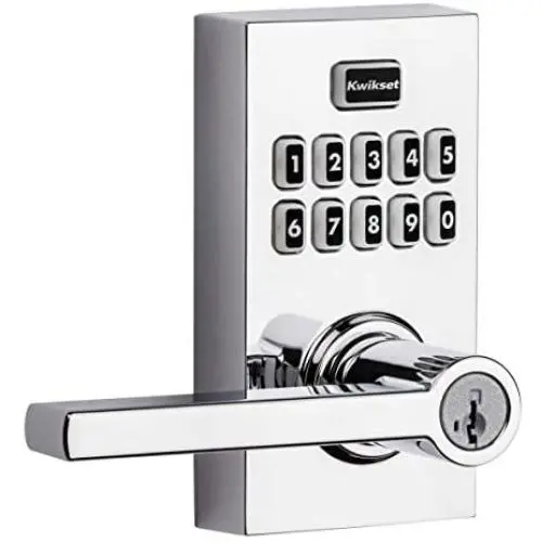Kwikset 99170-005 SmartCode 917 Keyless Entry Contemporary Residential Keypad Electronic Lever Lock Deadbolt Alternative with Halifax Door Handle and SmartKey Security, Polished Chrome