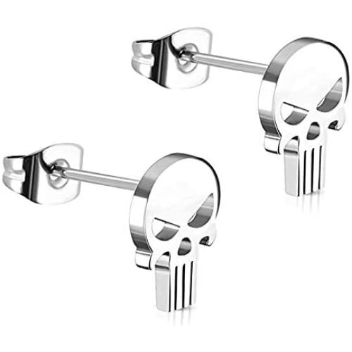 YZstyle Stainless Steel Gothic Punk Punisher Skull Cut-Out Button Stud Post Earrings (silver055)