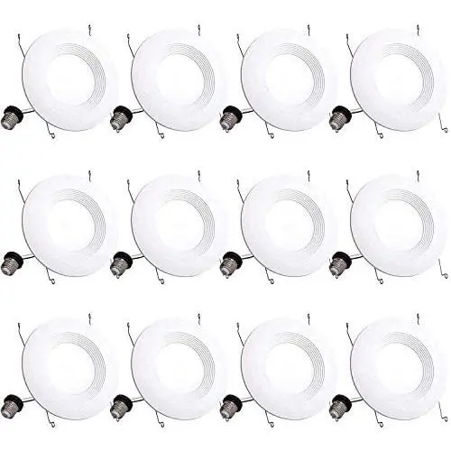 Bbounder Lighting 12 Pack 5/6 Inch LED Recessed Downlight, Baffle Trim, Dimmable, 12.5W=100W, 3000K Warm White, 950 LM, Damp Rated, Simple Retrofit Installation - UL + Energy Star No Flicker