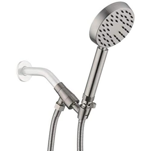 100% Solid Metal Brushed Nickel Handheld Shower Head With Extra Long Stainless Steel Hose & Brass Holder Bracket ,Equipped with Flow Regulator to Control Water Pressure, Hotel Quality