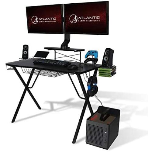 Atlantic Gaming Original Gaming-Desk Pro - Curved-Front, 10 Games, Controller, Headphone & Speaker Storage, 40.25x23.5 inch Curved Front Desktop, Enhanced Larger Design