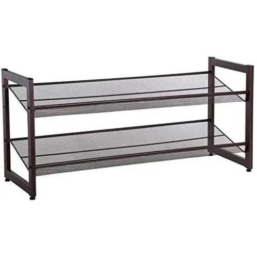 SONGMICS 2-Tier Stackable Metal Shoe Rack Flat & Slant Adjustable Shoe Organizer Shelf for Closet Bedroom & Entryway Bronze ULMR02A SONGMICS 2-Tier Stackable Metal Shoe Rack Flat & Slant Adjustable Shoe Organizer Shelf for Closet Bedroom & Entryway Bronze ULMR02A