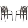 CW Chair Stackable Outdoor Patio Dining Chairs Rust-Free Cast Aluminum Frame with Arms, Lattice Weave Design Metal Furniture Set for Lawn Garden Backyard, Set of 2, Dark Brown