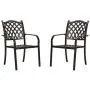 CW Chair Stackable Outdoor Patio Dining Chairs Rust-Free Cast Aluminum Frame with Arms, Lattice Weave Design Metal Furniture Set for Lawn Garden Backyard, Set of 2, Dark Brown