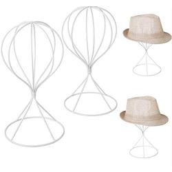 Mydio 2 Pieces Modern Metal Hat Stands Durable Stable Metal Hat Cap Rack Wigs Holder, Metal (White)