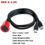 Kework Metal Dual USB 3.0 Ports Mount with Light, 3.3ft 2 Ports USB Male to 2 Ports Female Flush Mount Panel Mount Extension AUX Cable for Car Truck Boat Motorcycle Dashboard (Red & 3.3ft)