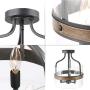 LALUZ Faux Wood Ring Ceiling Light Fixture, Modern Semi Flush Mount Ceiling Light, Farmhouse Drum Chandelier, 3 Lights, for Bathroom, Bedroom, Kitchen, Living Room, Dining Room