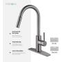 Black Stainless Faucet with Pull Down Sprayer, Kitchen Faucet Sink Faucet with Pull Out Sprayer, Single Hole and 3 Hole Deck Mount, Single Handle Copper Kitchen Faucets, Matte Gun Black, FORIOUS