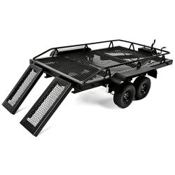 Vikye 1 Set RC Trailer, Metal Hopper Frame Two-Axle 4-Piece Wheel Trailer Assembly Fit for Traxxas TRX4/Axial Scx10, 1/10 Metal Trailer