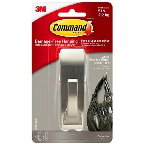 Command Modern Reflections Metal Hook, Large, Brushed Nickel, 1-Hook (MR03-BN-ES), Decorate Damage-Free Command Modern Reflections Metal Hook, Large, Brushed Nickel, 1-Hook (MR03-BN-ES), Decorate Damage-Free