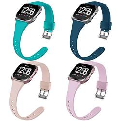 Coperr 4 Packs Bands Compatible with Fitbit Versa/Fitbit Versa 2/Fitbit Versa Lite for Women Men, Narrow Slim Soft Silicone Replacement Wristband for Fitbit Versa Smart Watch with Buckle Design