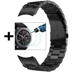 V-MORO No Gaps Strap Compatible with Gear S3 Frontier Bands/Galaxy Watch 46mm Band Men with Clips and Screen Protectors Black Metal Stainless Steel Bracelet for Samsung Gear S3/Galaxy Watch 46mm Watch