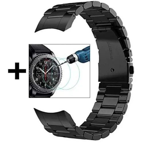 V-MORO No Gaps Strap Compatible with Gear S3 Frontier Bands/Galaxy Watch 46mm Band Men with Clips and Screen Protectors Black Metal Stainless Steel Bracelet for Samsung Gear S3/Galaxy Watch 46mm Watch V-MORO No Gaps Strap Compatible with Gear S3 Frontier Bands/Galaxy Watch 46mm Band Men with Clips and Screen Protectors Black Metal Stainless Steel Bracelet for Samsung Gear S3/Galaxy Watch 46mm Watch