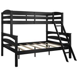 Dorel Living Brady Solid Wood Bunk Beds Twin Over Full with Ladder and Guard Rail, Black