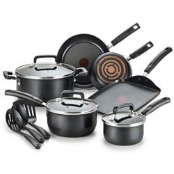 T-fal Signature Nonstick Dishwasher Safe Cookware Set, 12-Piece, Black