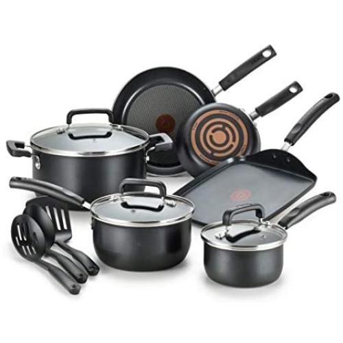 T-fal Signature Nonstick Dishwasher Safe Cookware Set, 12-Piece, Black